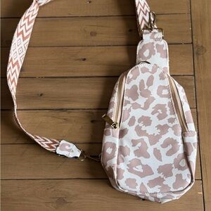 Tan and White Leopard Print Women's Bag